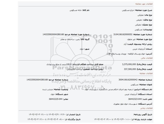 مزایده، مسکونی