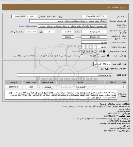 استعلام مرغ 1500 کیلوگرم