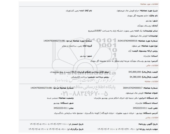 مزایده، فروش مال غیرمنقول