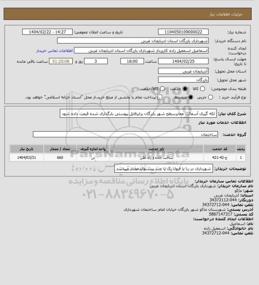استعلام لکه گیری آسفالت معابرسطح شهر بازرگان برابرفایل پیوستی بارگذاری شده قیمت داده شود