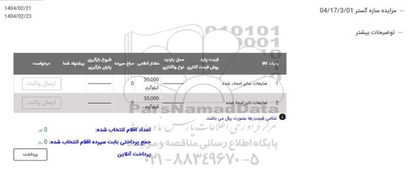 مزایده ضایعات سایر امحاء شده و ...