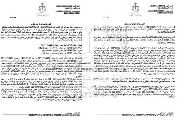 مزایده ششدانگ یک دستگاه ساختمان تحت پلاک 2027 فرعی از 11 اصلی ...
