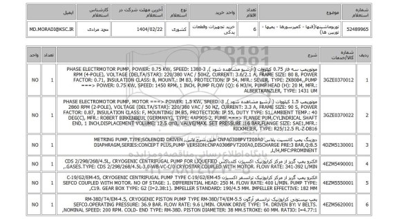 استعلام توربوماشینها(فنها - کمپرسورها - پمپها - توربین ها)