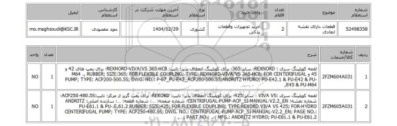 استعلام قطعات دارای نقشه ابعادی