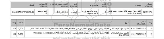 استعلام الکترودها - سیم های جوش - سیم های لحیم وموادجانبی