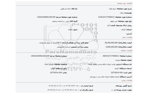مزایده، ملک