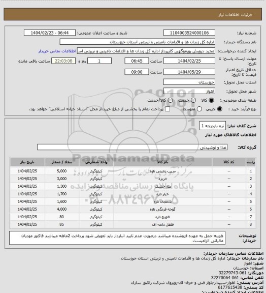 استعلام تره باردرجه 1