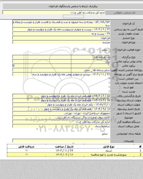 مزایده, اجاره دپوی تعمیرات واگن ایستگاه راه آهن زرند