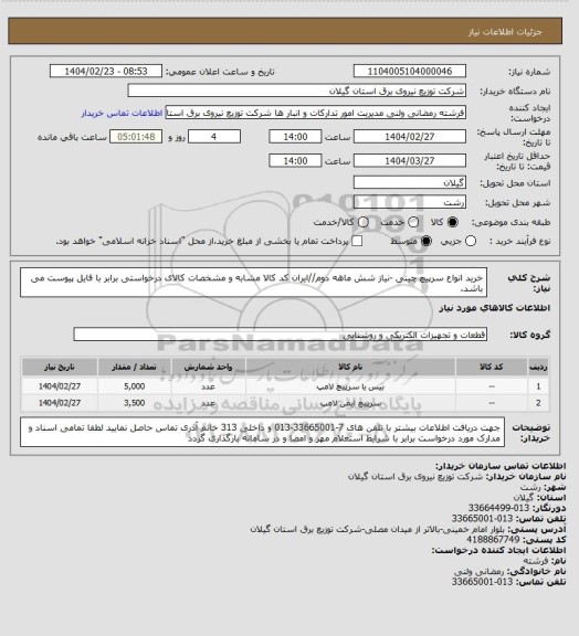 استعلام خرید انواع سرپیچ چینی -نیاز شش ماهه دوم//ایران کد کالا مشابه و مشخصات کالای درخواستی برابر با فایل پیوست می باشد.