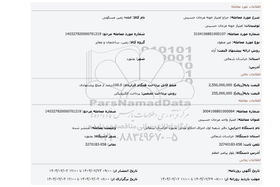 مزایده، امتیاز خونه مرجان حسینی