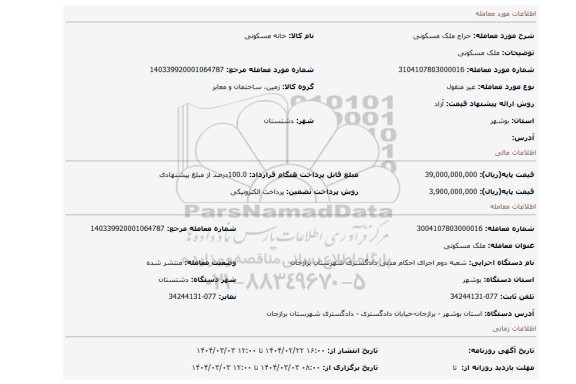مزایده، ملک مسکونی