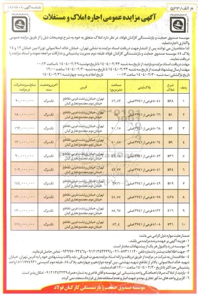 زایده عمومی اجاره املاک و مستغلات