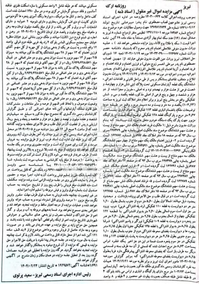 مزایده ششدانگ یک دستگاه آپارتمان مسکونی به پلاک ثبتی 6460 فرعی از 8999 اصلی ...