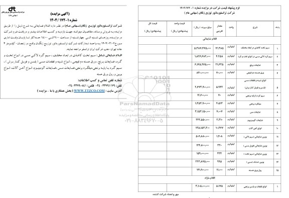 مزایده فروش اقلام ضایعاتی....