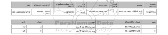 استعلام شیر باترفلای جهت نت ریخته گری