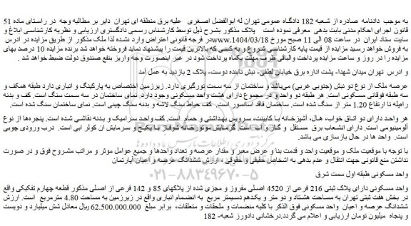 مزایده ششدانگ عرصه و اعیان آپارتمان 