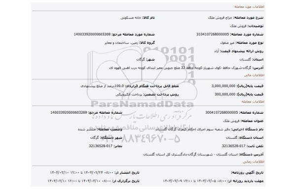 مزایده، فروش ملک