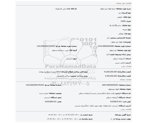 مزایده، اموال غیر منقول