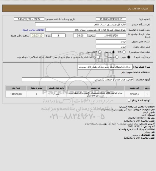 استعلام اجرای فعالیتهای مرکز شیرخوارگاه طبق فایل پیوست