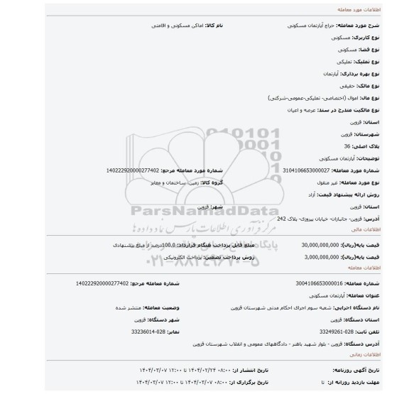 مزایده، آپارتمان مسکونی