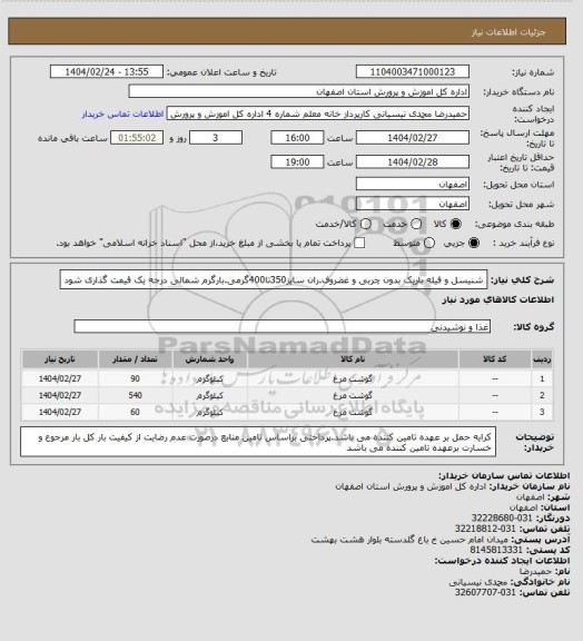 استعلام شنیسل و فیله باریک بدون چربی و غضروف.ران سایز350تا400گرمی.بارگرم شمالی درجه یک قیمت گذاری شود