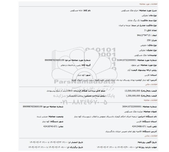 مزایده، ملک مسکونی