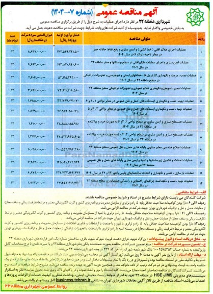 مناقصه عملیات اجرای علائم افقی ...