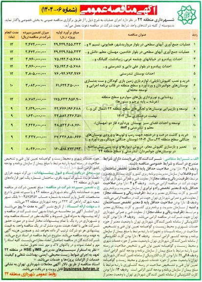 مناقصه عملیات جمع آوری آبهای سطحی ...