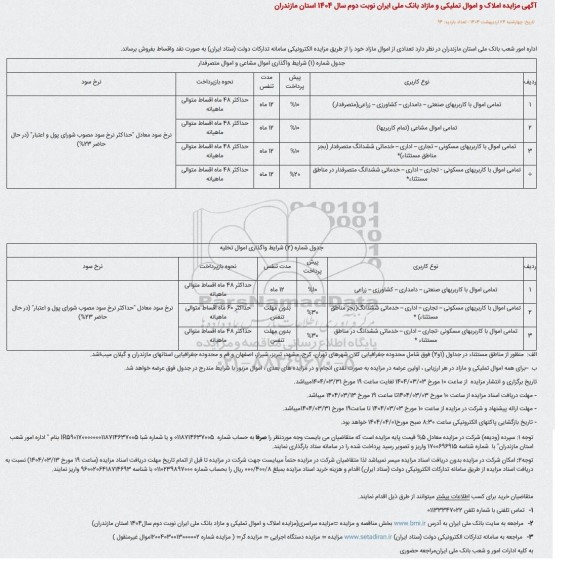 مزایده سراسری املاک و اموال تملیکی و مازاد