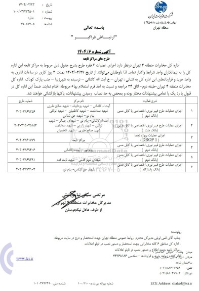 استعلام اجرای عملیات طرح فیبر نوری اختصاصی یا کابل مسی ...