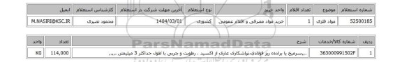استعلام مواد فلزی