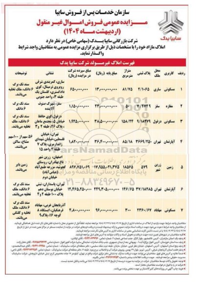 مزایده فروش اموال غیرمنقول 