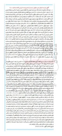 مزایده دو دانگ مشاع از ششدانگ عرصه و اعیان یک قطعه زمین 