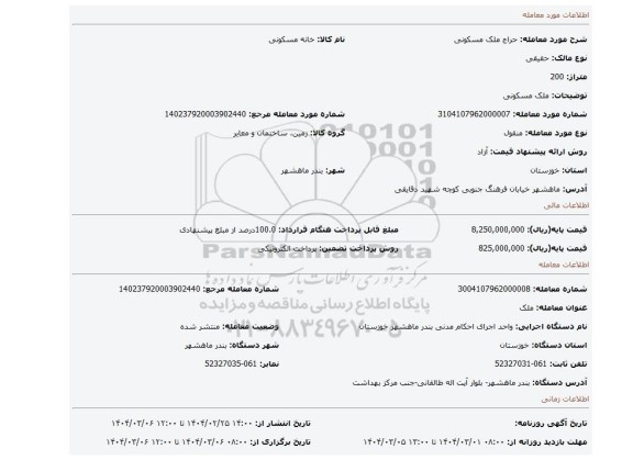 مزایده، ملک مسکونی
