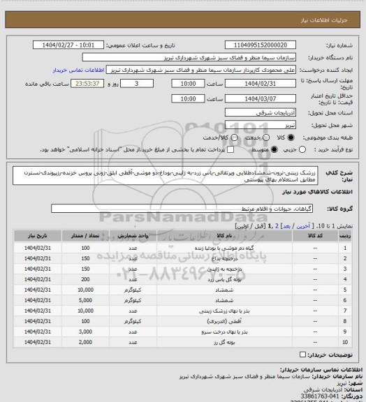 استعلام زرشک زینتی-ترون-شمشادطلایی وپرتقالی-یاس زرد-به ژاپنی-بوداغ-دو موشی-آقطی ابلق-ژونی پروس خزنده-رزپیوندی-نسترن مطابق استعلام بهای پیوستی