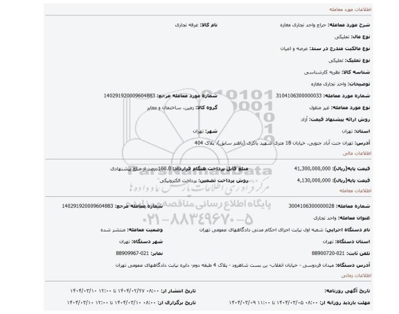 مزایده، واحد تجاری مغازه