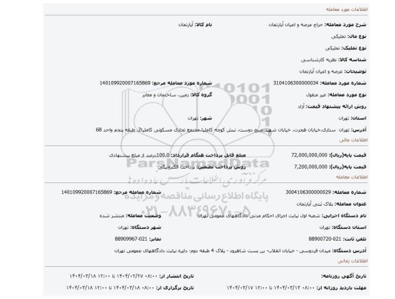مزایده، عرصه و اعیان آپارتمان