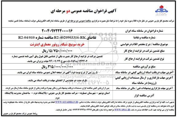 مناقصه خرید سوییچ شبکه، روتور معماری اینترنت 
