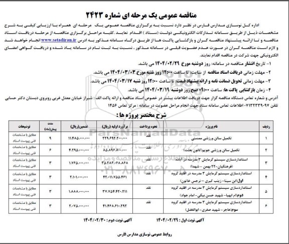 مناقصه تکمیل سالن ورزشی ....