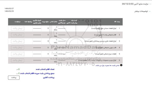 مزایده انواع قطعات صندلی خودرو و...