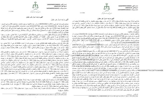 مزایده فروش یک قطعه آپارتمان با پلاک ثبتی 18227 فرعی از 36 اصلی