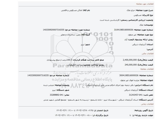 مزایده، ملک