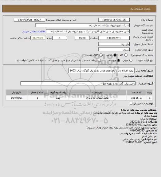 استعلام پروژه اصلاح ارت و رفع عدم تعادل توزیع برق گلوگاه سال 1403