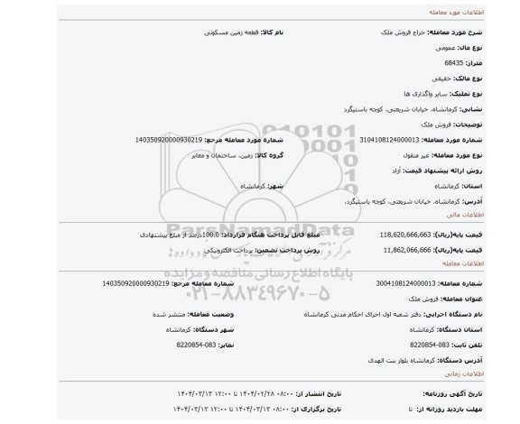 مزایده، فروش ملک