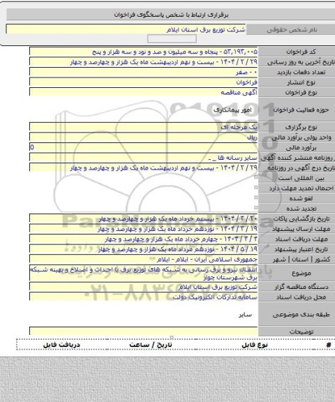 مناقصه, انتقال نیرو و برق رسانی به شبکه های توزیع برق با احداث و اصلاح و بهینه شبکه برق شهرستان چوار