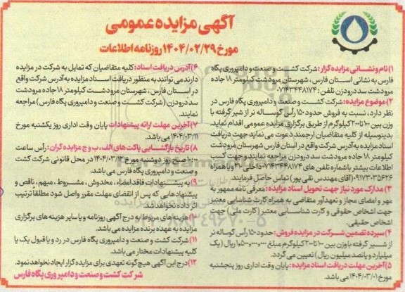 مزایده فروش حدود 150 راس گوساله نر از شیر گرفته