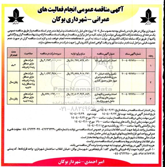 مناقصه احداث کمربندی امیرآباد...