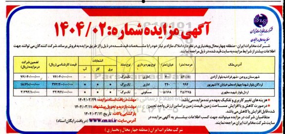 مزایده فروش املاک مازاد اداری، مسکونی