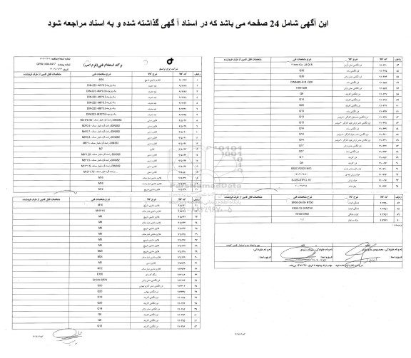 استعلام/ مناقصه 90 ردیف اقلام شامل قلاویز ماشینی مارپیچ، تیغه حدیده...