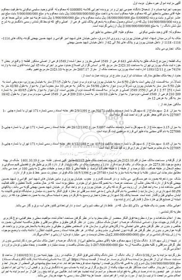 مزایده یک قطعه زمین نوع ملک طلق به پلاک ثبتی 643 فرعی از 3549 اصلی مفروز و مجزا شده از3549 فرعی از اصلی